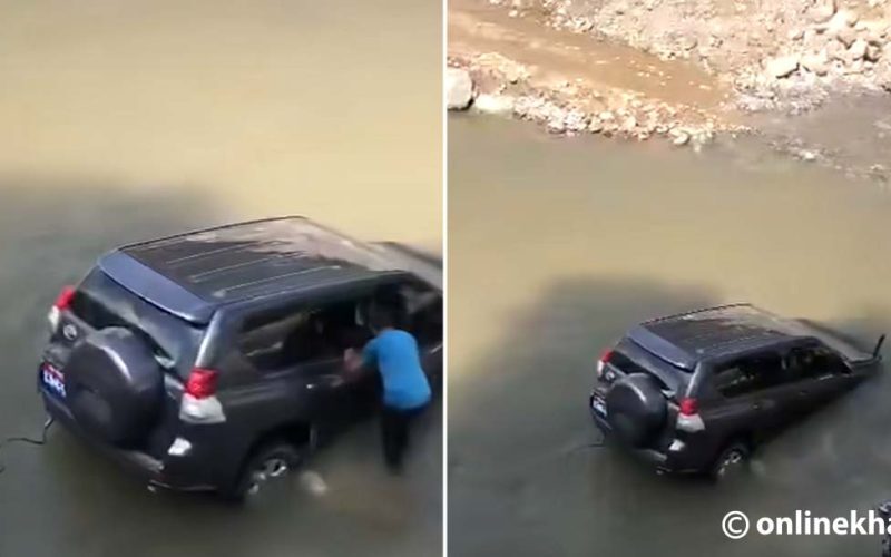 मेलम्ची खोलामा फस्यो भूमिमन्त्री वलराम अधिकारी सवार गाडी