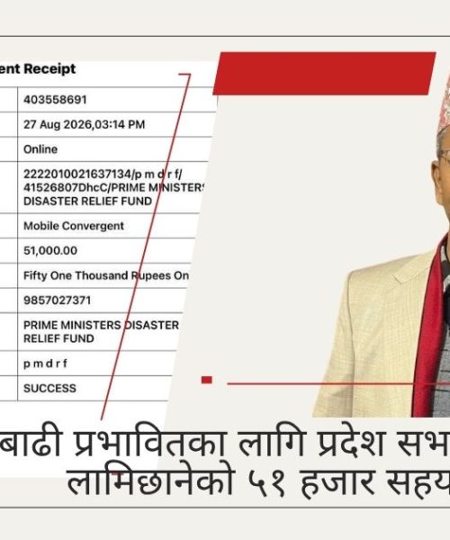 बाढी प्रभावितका लागि प्रदेश सभा सदस्य लामिछानेको ५१ हजार सहयोग